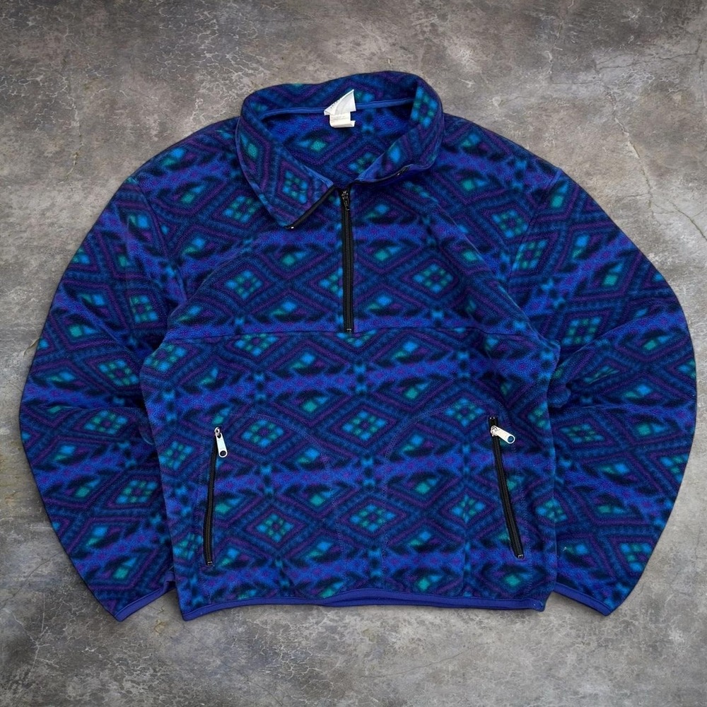Vintage Black Diamond USA Made 1/4 Zip Geometric Fleece Sweater Adult Medium 90s